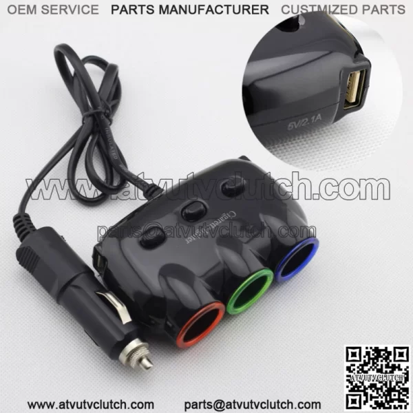 Car LED Cigarette Lighter Socket 3 Port Splitter Dual USB Charger Adapter Parts (For: Ford F-150)