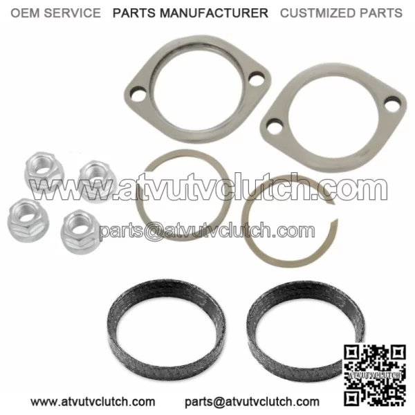 New Exhaust Flange Install Kit Pair Flanges Gaskets C-Clips Nuts Washers Harley (For: Harley-Davidson)