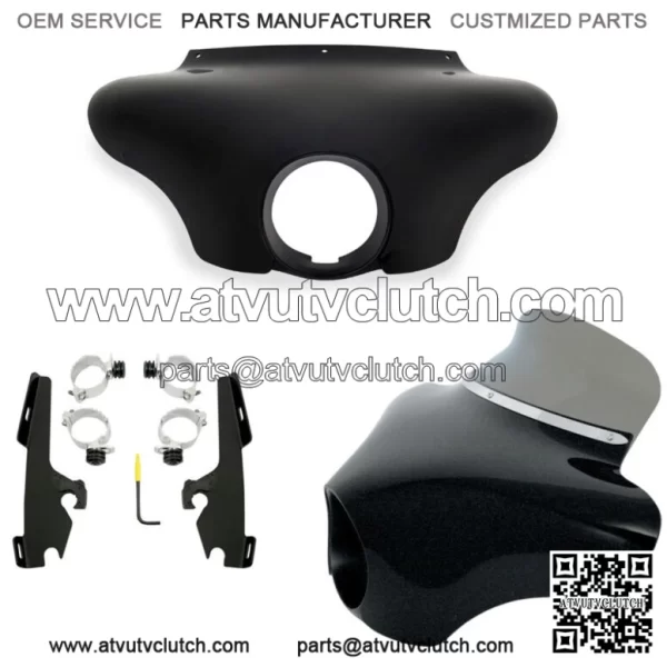 Memphis Shades Batwing Fairing 6.5" Smoke Windshield Black Mount Kit Harley Dyna (For: Harley-Davidson)