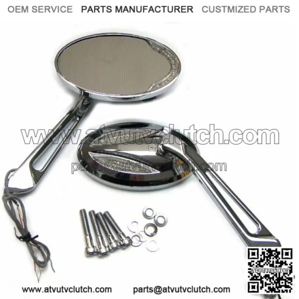 Chrome Billet Mirror Set LED Indicator Turn Signals Built In Harley Chopper FXST (For: Harley-Davidson)