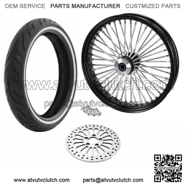 21 3.5 Black 46 Fat King Spoke Front Wheel Rim Package WW Single Disc 08+ Harley (For: Harley-Davidson)