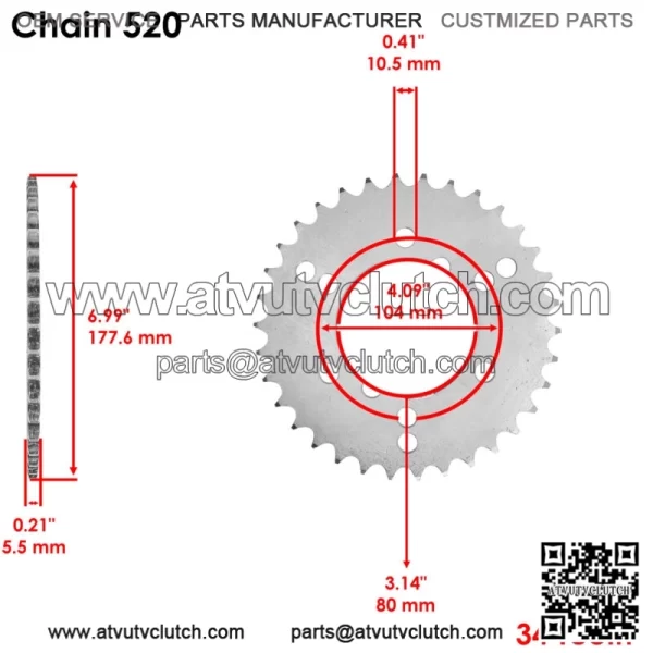 3222068 3222050 Rear Wheel Chain Sprocket for Polaris 34 Teeth (For: Polaris) - Image 2