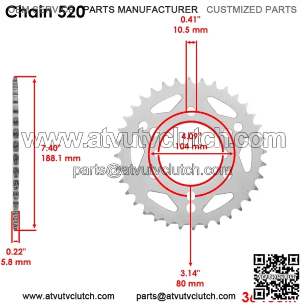 Rear Wheel Chain Sprocket for Polaris Scrambler 500 4x4 2000 2001-2012 36 Teeth (For: Polaris) - Image 2