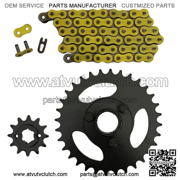 Yellow 520x60 Drive Chain & 12/32 Sprockets for Polaris RZR 170 fits 2009-2016