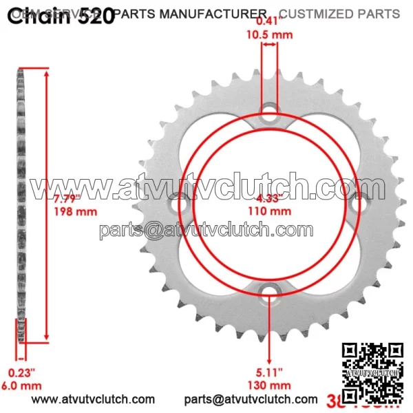 Rear Sprocket for Honda TRX450R TRX450ER 2006 2007 2008 2009 2010 2011 2012-2014 (For: Honda) - Image 2