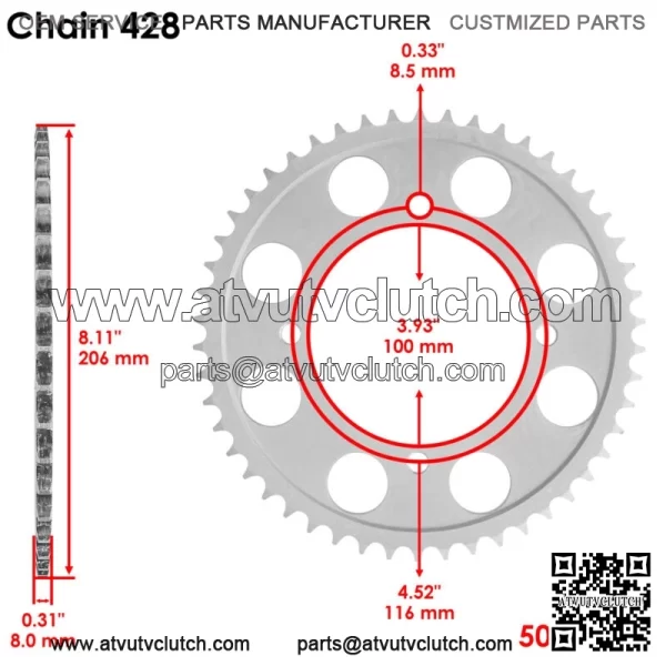 Drive Chain & Sprockets For Kawasaki KLX140 2008-2024 428 Pitch 122 Link - Image 3