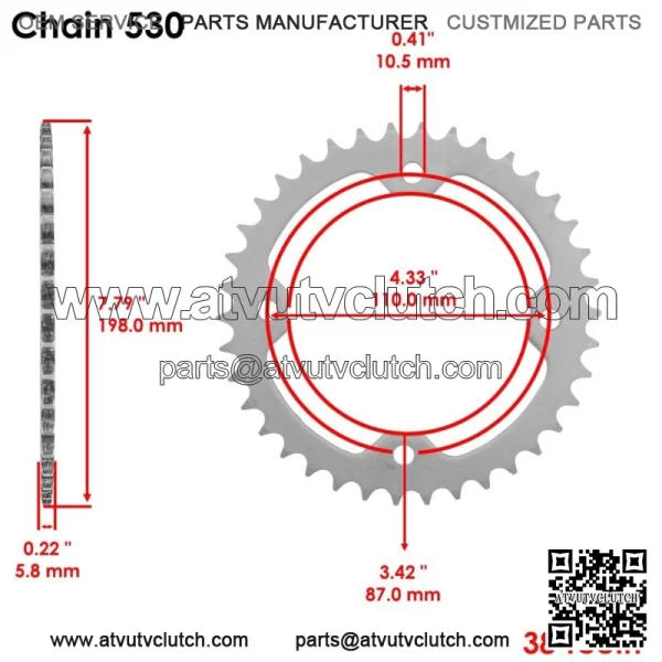 Red O-Ring Drive Chain & Sprockets for Yamaha Raptor 700 YFM700R 2006-2016 (For: Yamaha Raptor 700) - Image 4