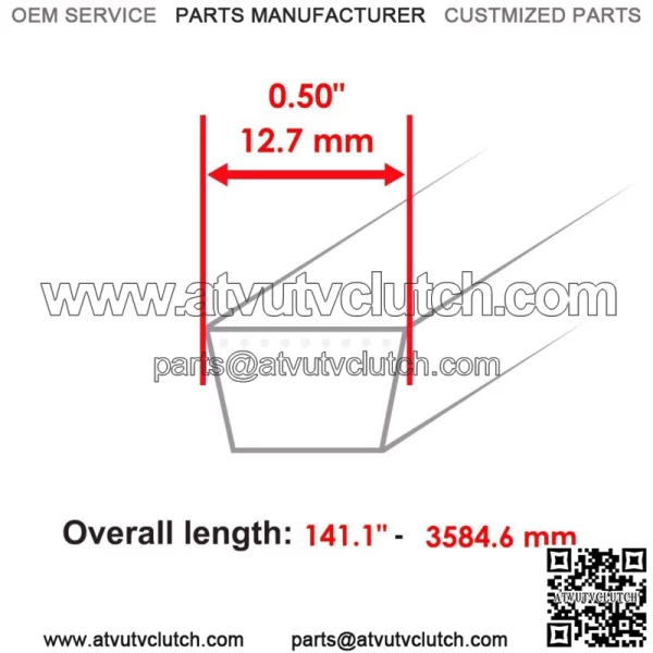 1/2 x 141 1/8" Deck Belt for  Time Cutter ZS5000 SS5000 SS5060 w/ 50" Deck - Image 2