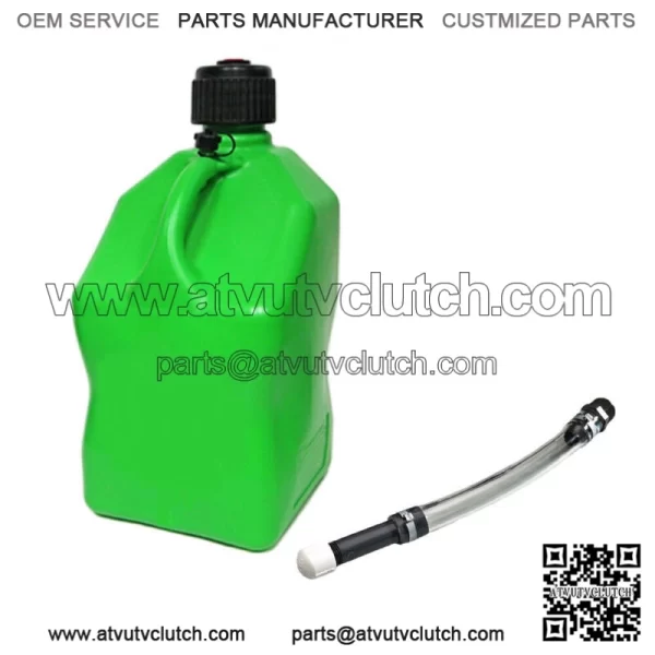 Green 5.5 Gallon Square Utility Jug Gas Can + Deluxe Fill Hose