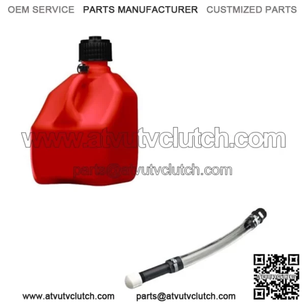 1 Pack Red 3 Gallon Square Utility Jug + 1 Deluxe Fill Hose