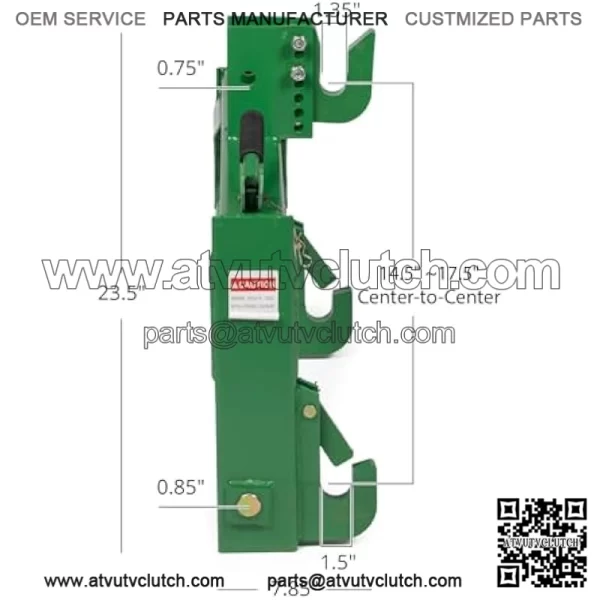 Attachments Green 3 Point Quick Hitch Adaptor to Category 1 and 2 Tractors, 3000 LB Lifting Capacity, 27.5" Between Lower Arms, 14.5" ~17.5" Level Adjustment - Image 2