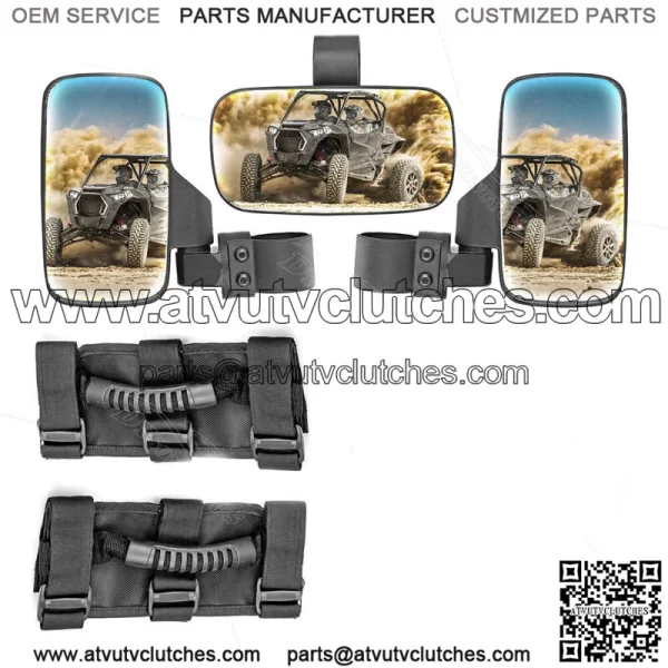 Roll Bar Cage Rear View Mirrors w/ Grips For Polaris UTV RZR XP 1000 900 570 800 (Fits: Yamaha Rhino 660)