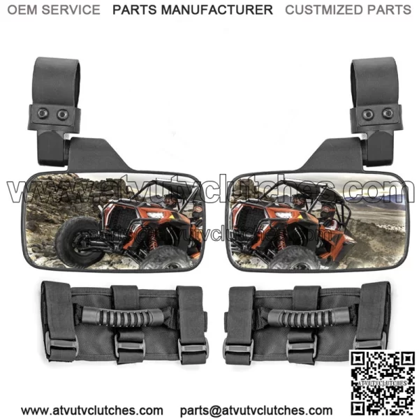 Fit Honda Pioneer 1000 500 700 Cage Break Away Rear Side View Mirror+Handle Grab (Fits: Yamaha Rhino 660)