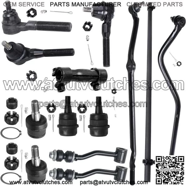 Front 13pc Suspension Kit for 91-01 Jeep Cherokee Comanche, Lower Upper Ball Joints Outer Inner Tie Rod Sway Bar Links Drag Link Track Bar Adjusting Sleeves Replacement